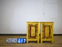Vintage Reclaimed Carved Wood Pair of Bed Side Cabinet Cupboard