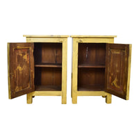 Vintage Reclaimed Carved Wood Pair of Bed Side Cabinet Cupboard