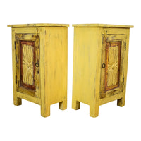 Vintage Reclaimed Carved Wood Pair of Bed Side Cabinet Cupboard
