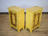 Vintage Reclaimed Carved Wood Pair of Bed Side Cabinet Cupboard