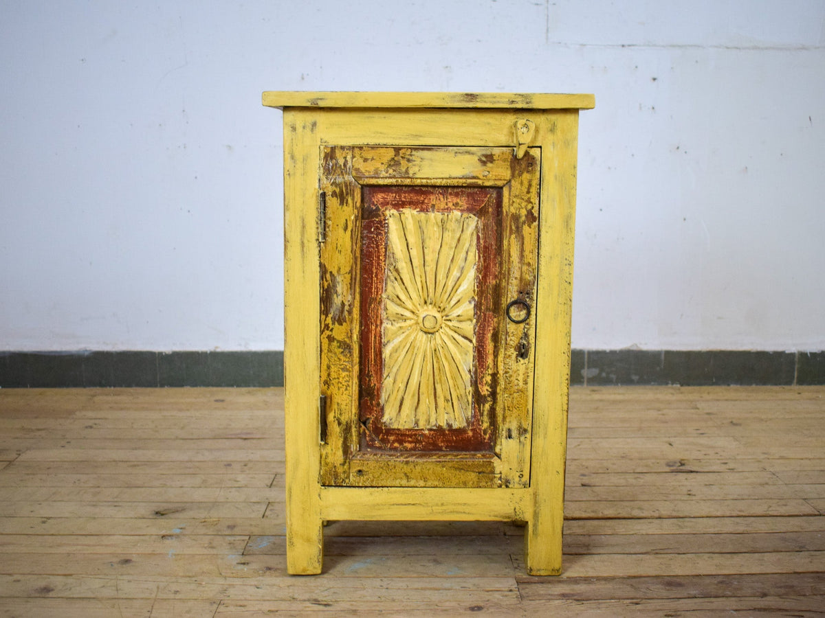 Vintage Reclaimed Carved Wood Pair of Bed Side Cabinet Cupboard