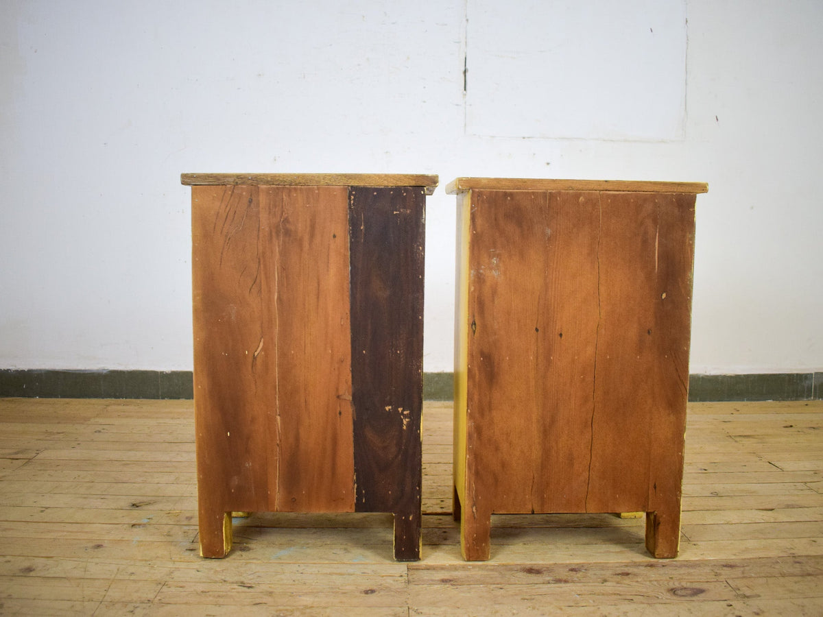 Vintage Reclaimed Carved Wood Pair of Bed Side Cabinet Cupboard