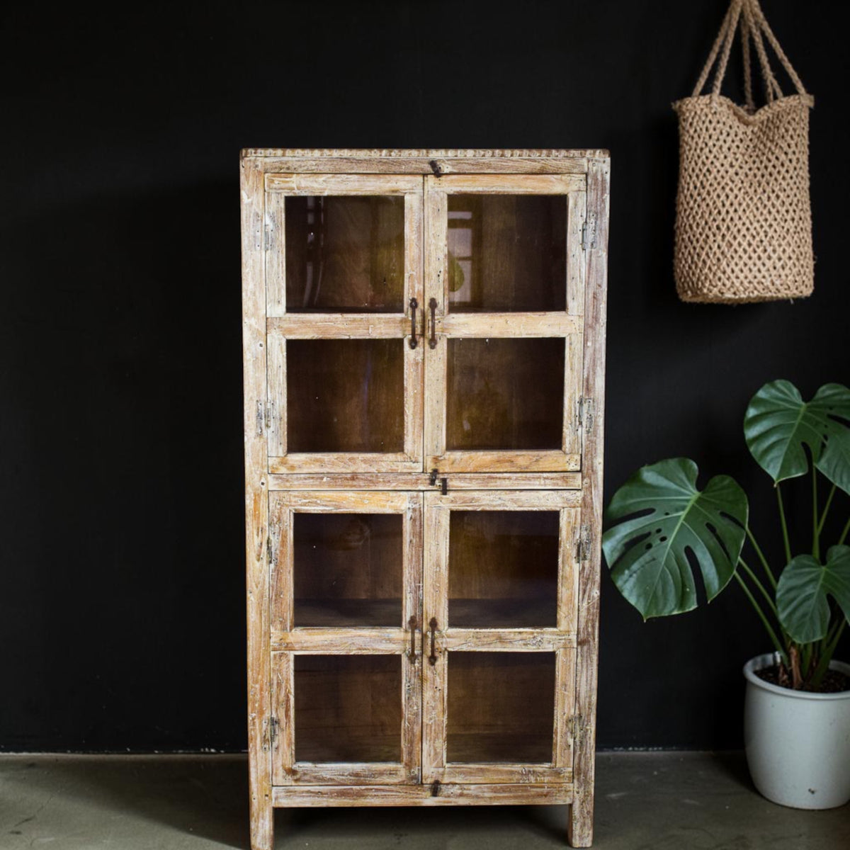 Vintage Worn Painted Rustic Cupboard Cabinet