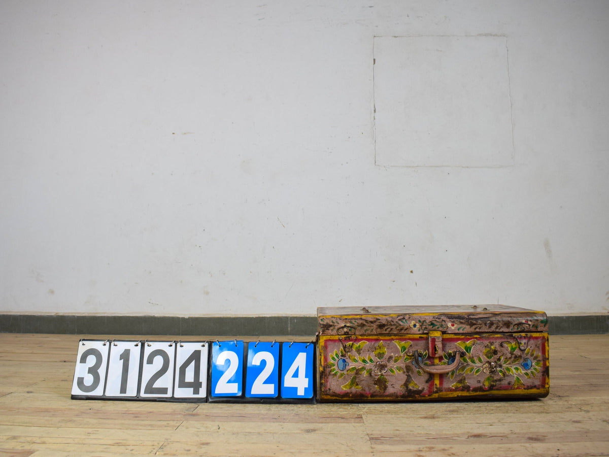 Vintage Indian Hand Painted Metal Travel Trunk Chest
