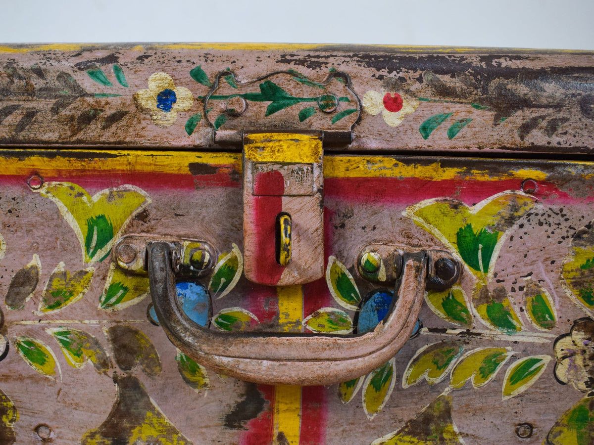 Vintage Indian Hand Painted Metal Travel Trunk Chest