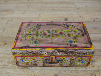 Vintage Indian Hand Painted Metal Travel Trunk Chest