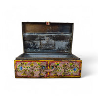 Vintage Indian Hand Painted Metal Travel Trunk Chest