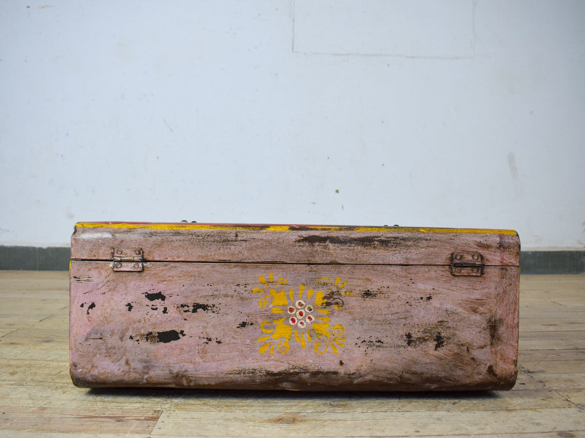 Vintage Indian Hand Painted Metal Travel Trunk Chest