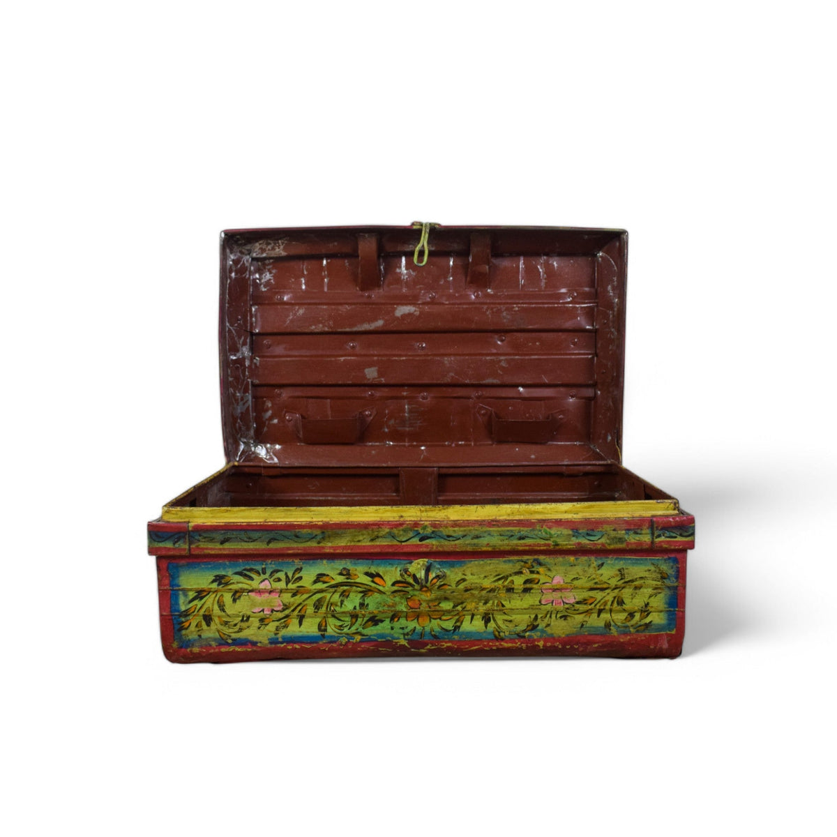 Vintage Indian Hand Painted Metal Travel Trunk Chest
