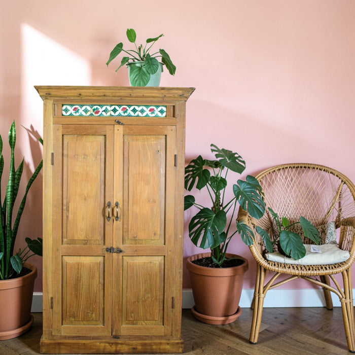 Vintage Rustic Cupboard Cabinet Storage With Antique Tile Decoration