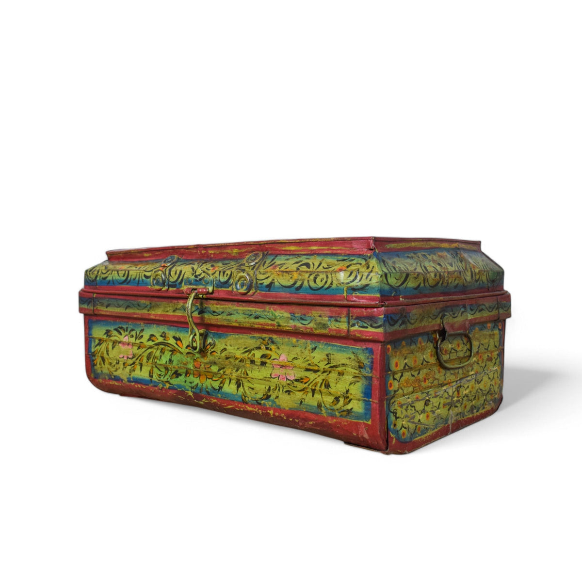 Vintage Indian Hand Painted Metal Travel Trunk Chest