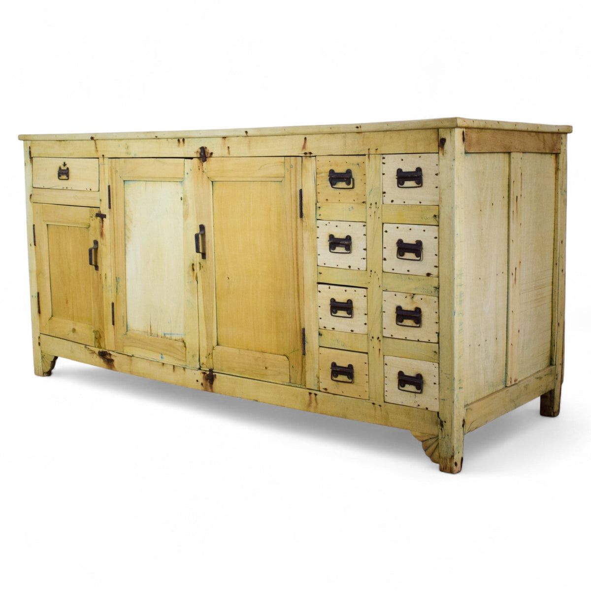 Large Vintage Rustic Bleached Wood Cupboard Kitchen Island Sideboard