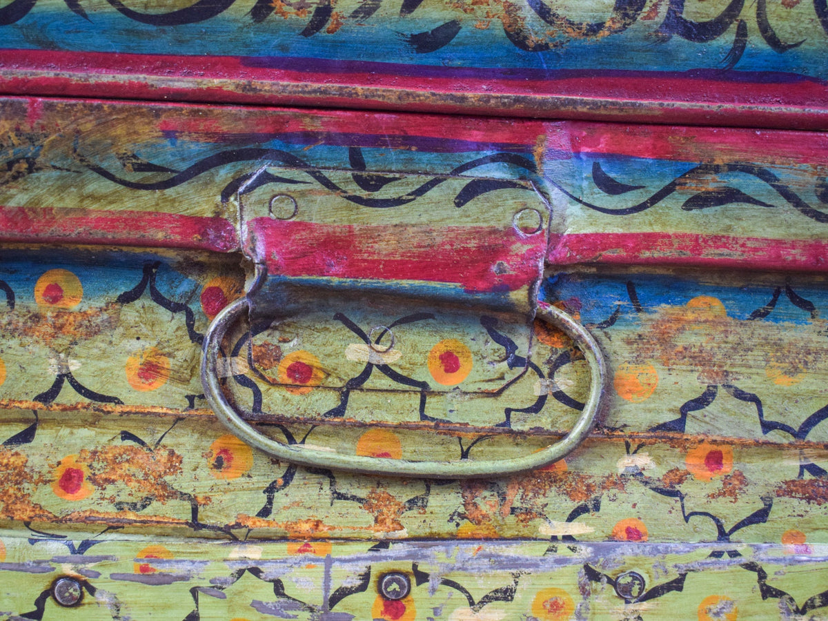 Vintage Indian Hand Painted Metal Travel Trunk Chest