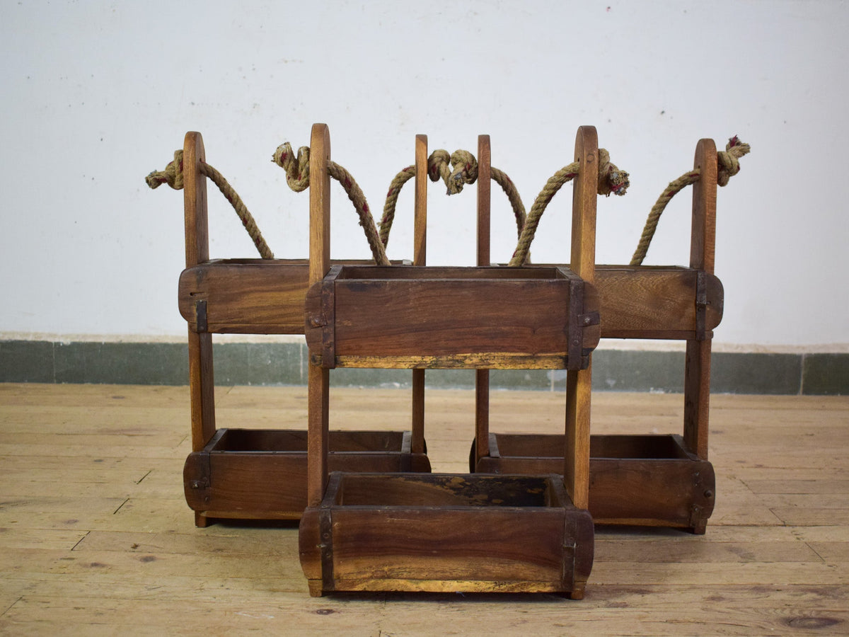 Vintage Wooden Hanging Two Section Brick Mould Shelves