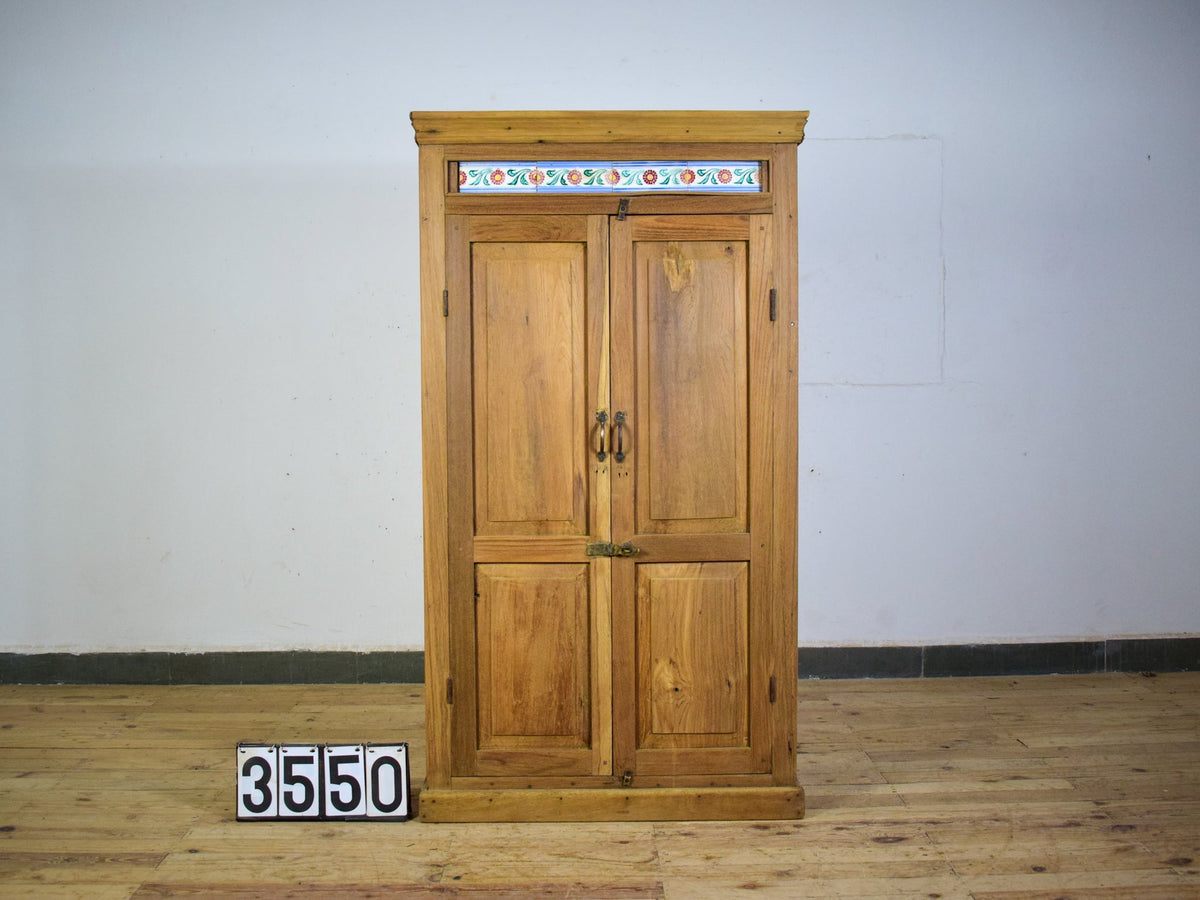 Vintage Rustic Cupboard Cabinet Storage With Antique Tile Decoration