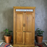 Vintage Rustic Cupboard Cabinet Storage With Antique Tile Decoration
