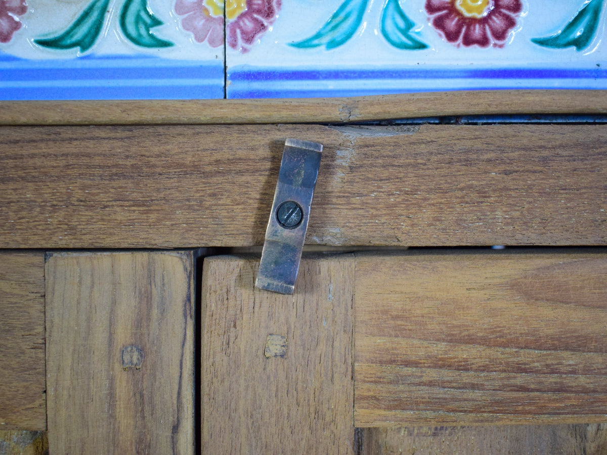 Vintage Rustic Cupboard Cabinet Storage With Antique Tile Decoration