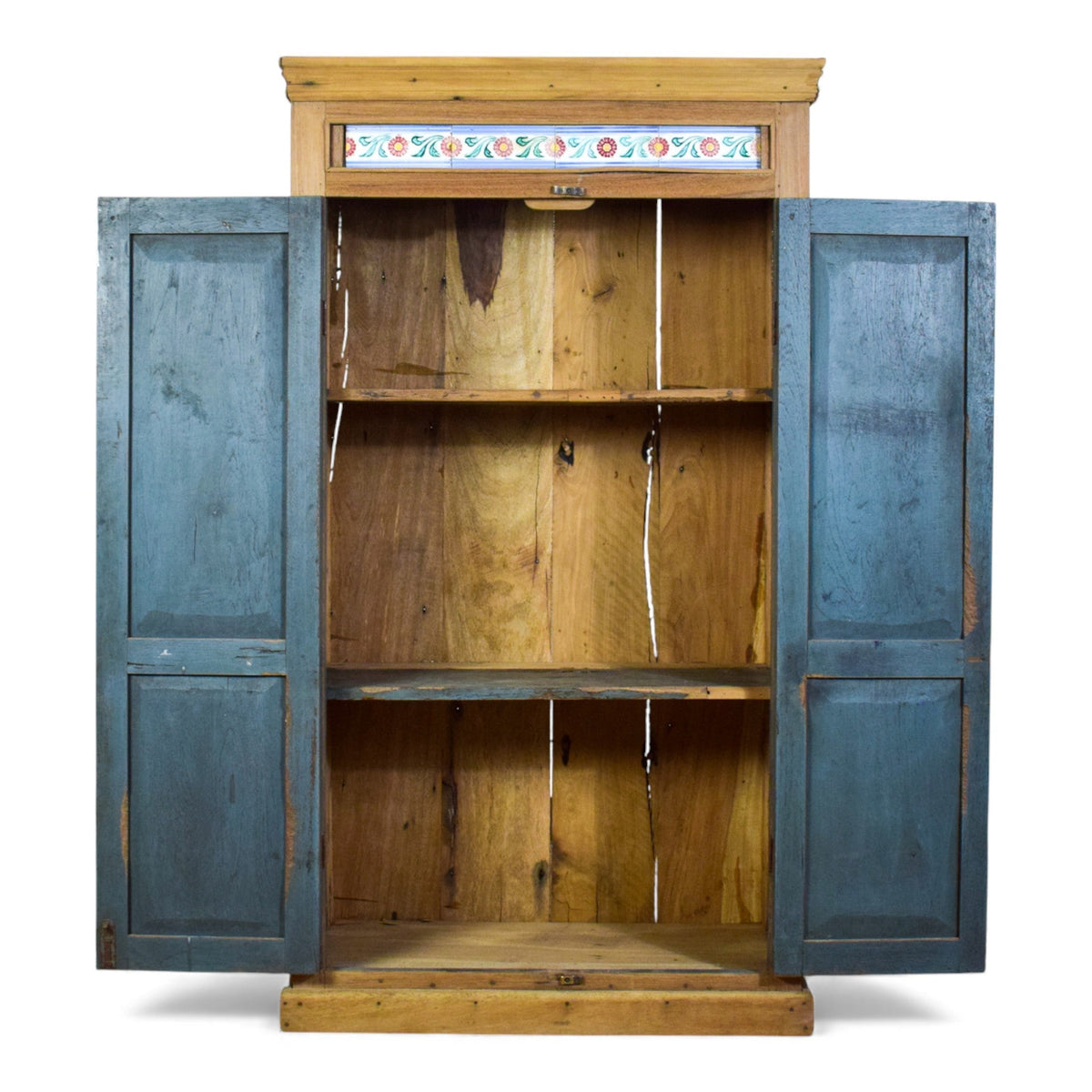 Vintage Rustic Cupboard Cabinet Storage With Antique Tile Decoration