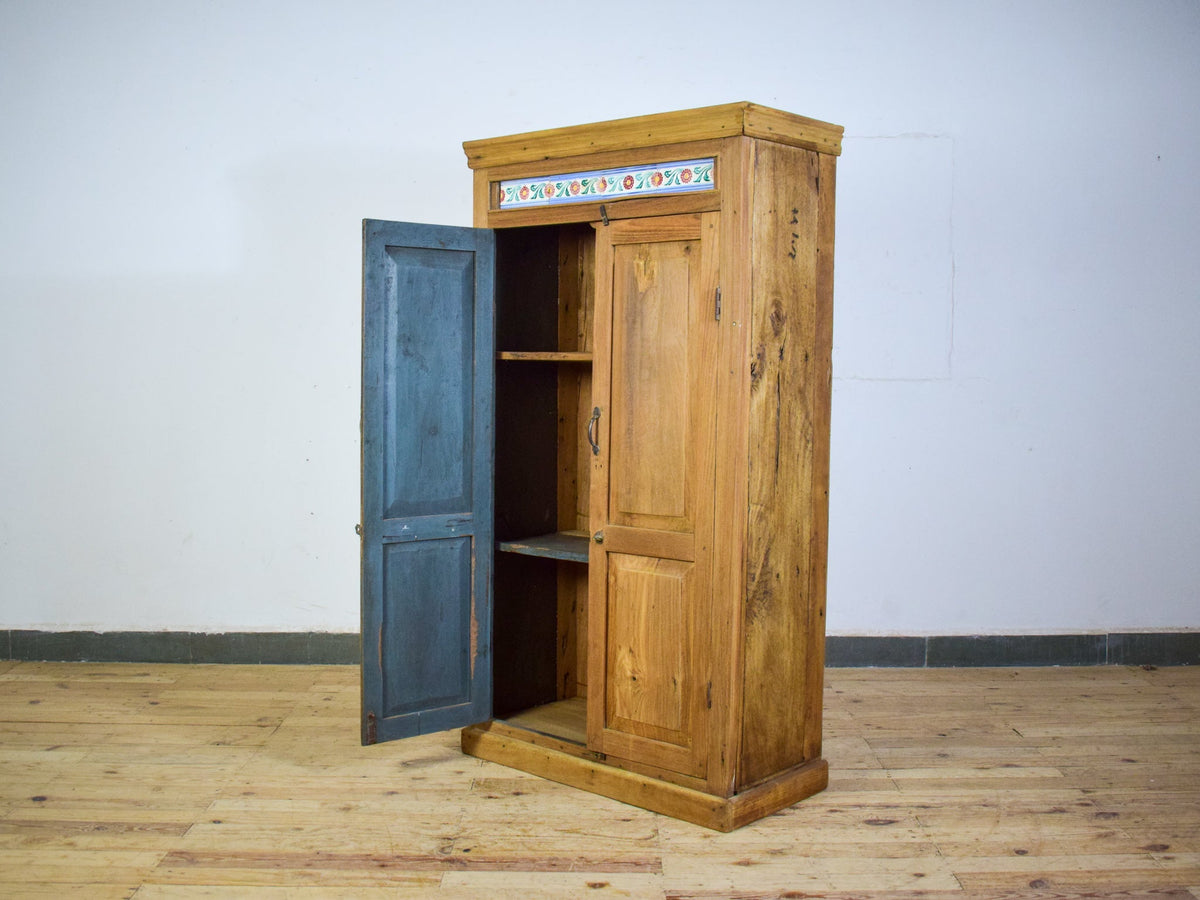Vintage Rustic Cupboard Cabinet Storage With Antique Tile Decoration