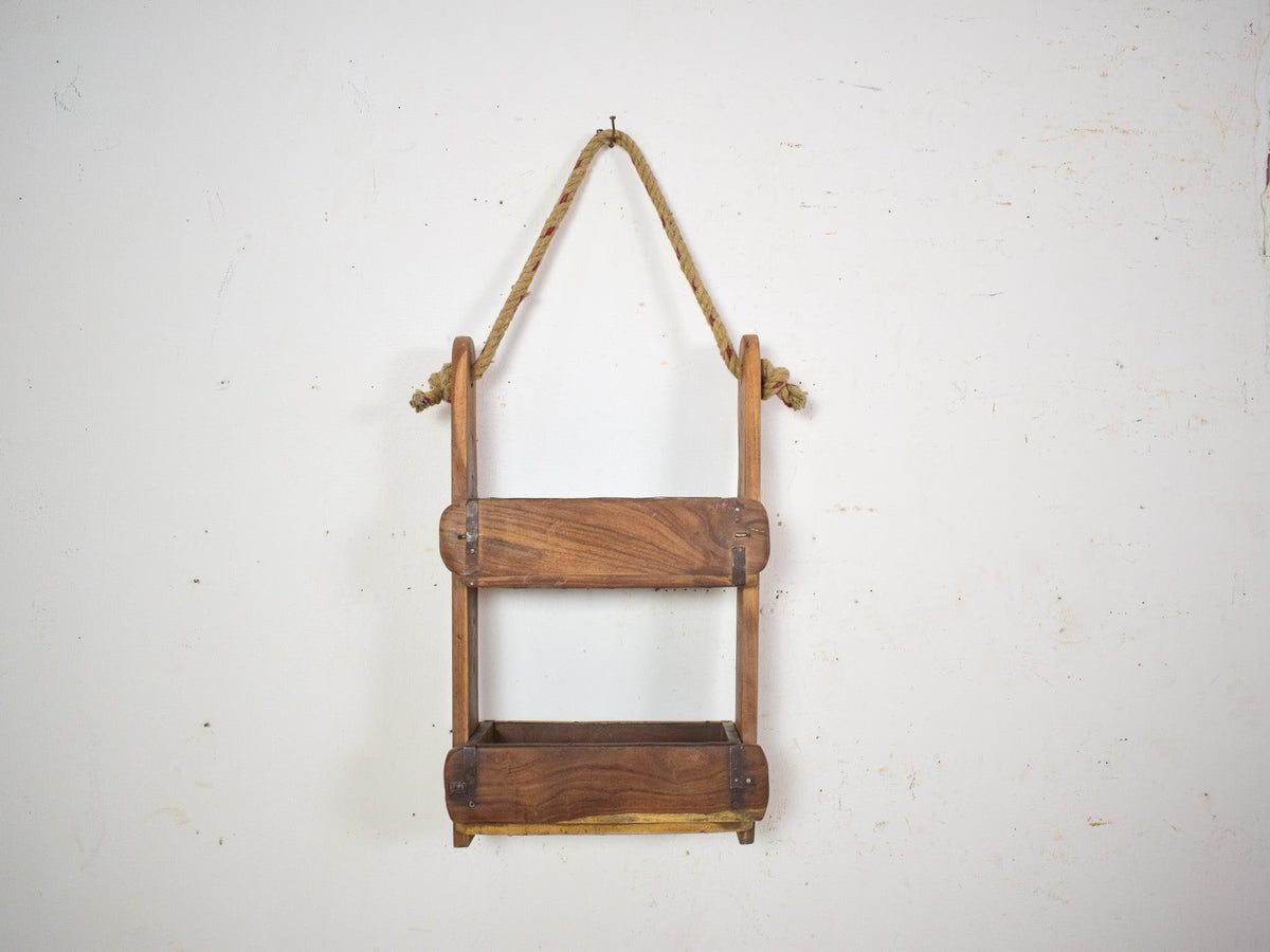 Vintage Wooden Hanging Two Section Brick Mould Shelves