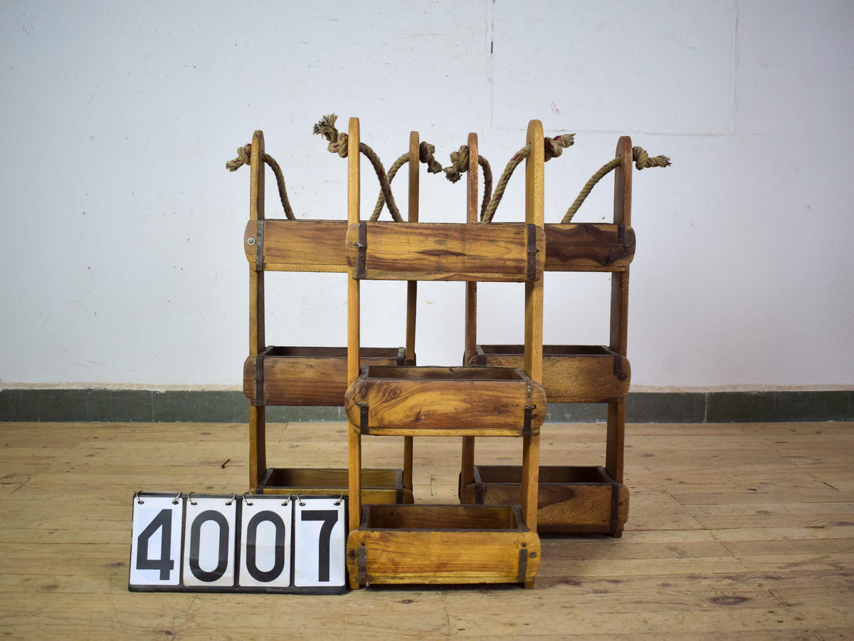 Vintage Wooden Hanging Three Section Brick Mould Shelves