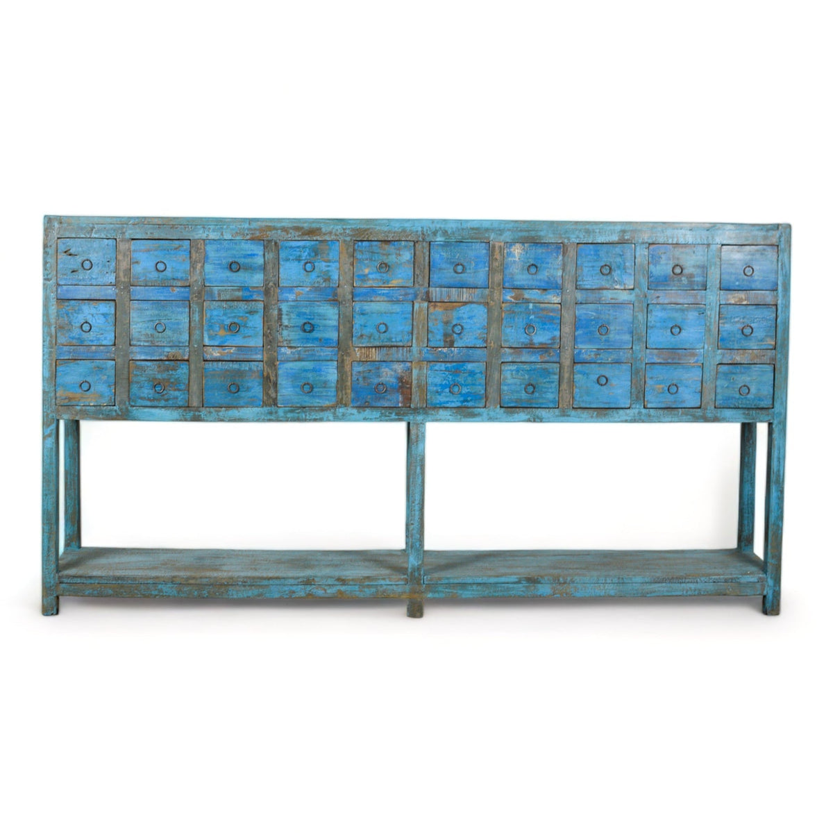 Large 7 ft Vintage Indian Apothecary Multi Drawers Sideboard