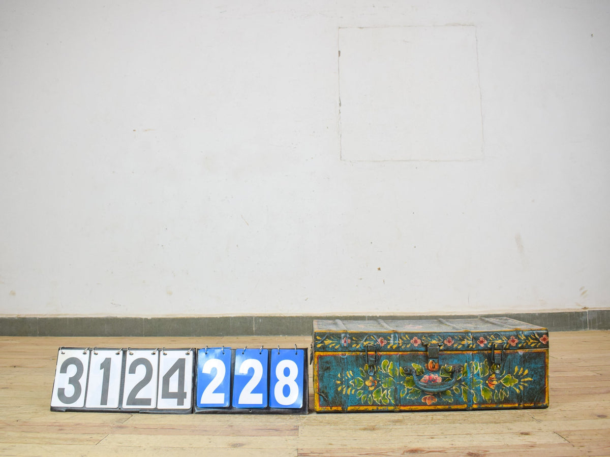 Vintage Indian Hand Painted Metal Travel Trunk Chest