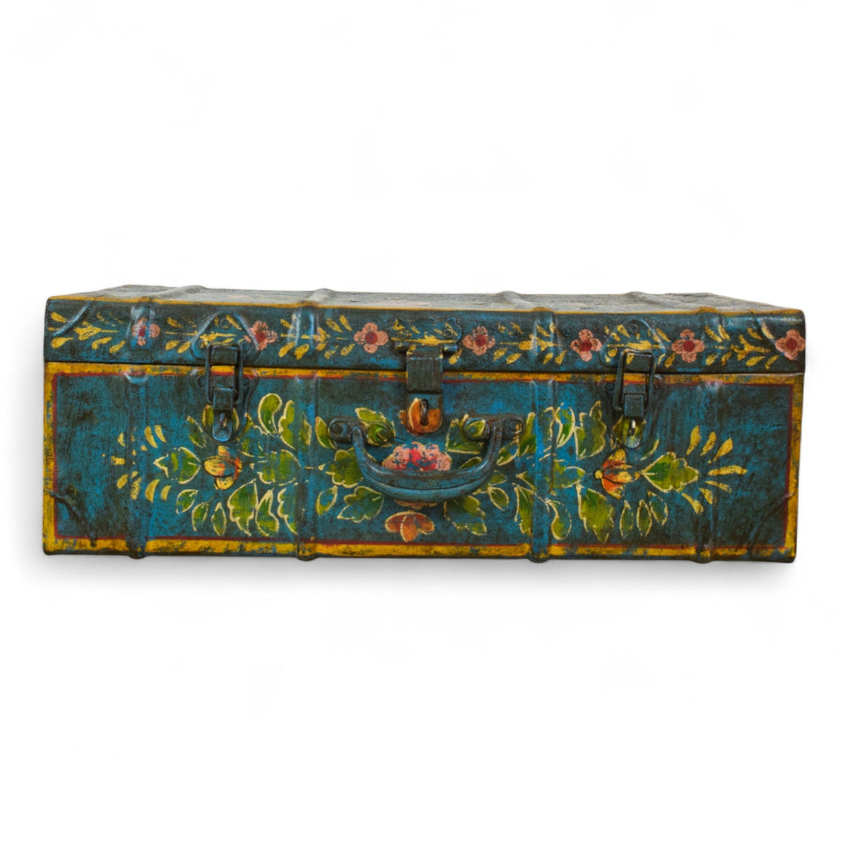 Vintage Indian Hand Painted Metal Travel Trunk Chest