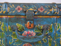 Vintage Indian Hand Painted Metal Travel Trunk Chest