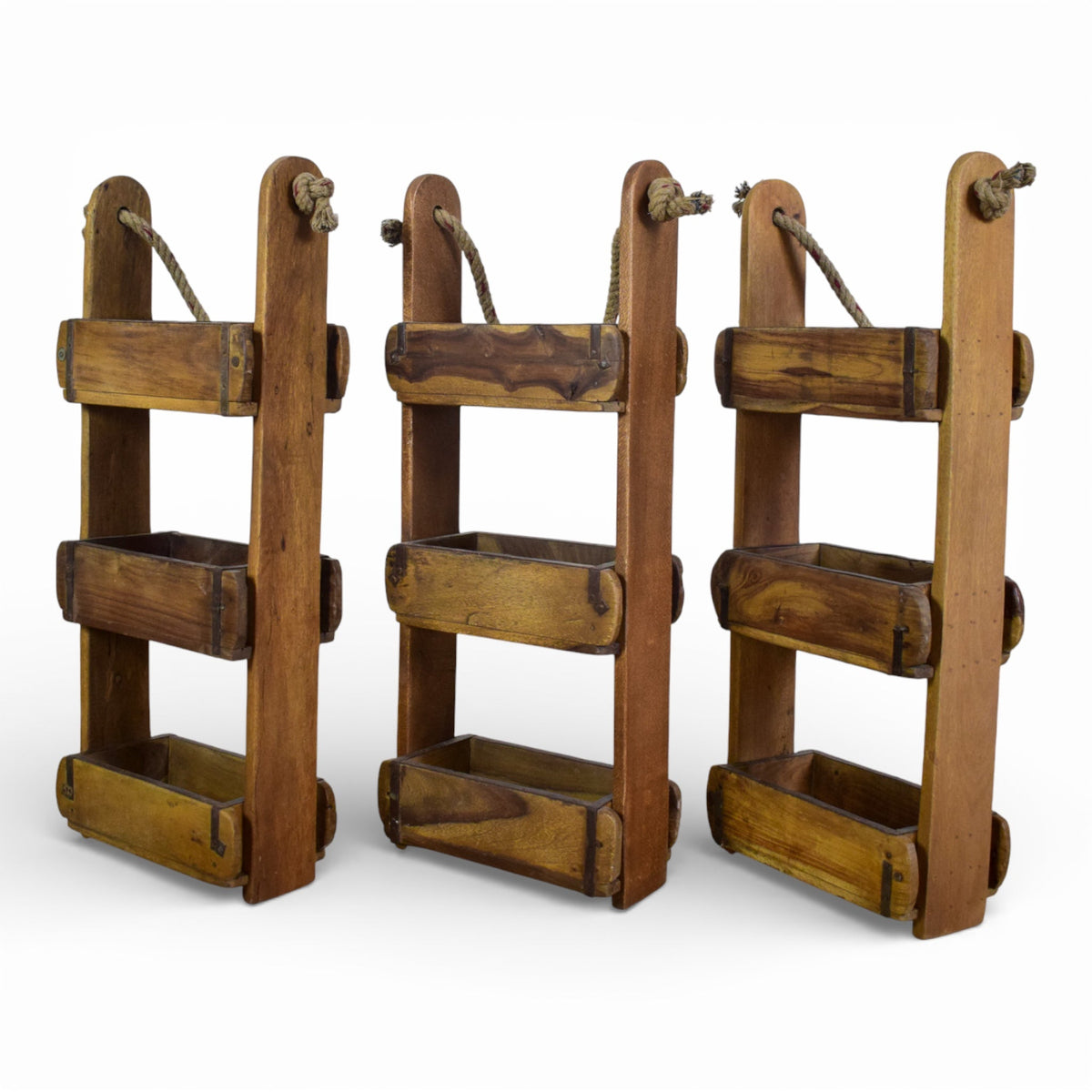 Vintage Wooden Hanging Three Section Brick Mould Shelves