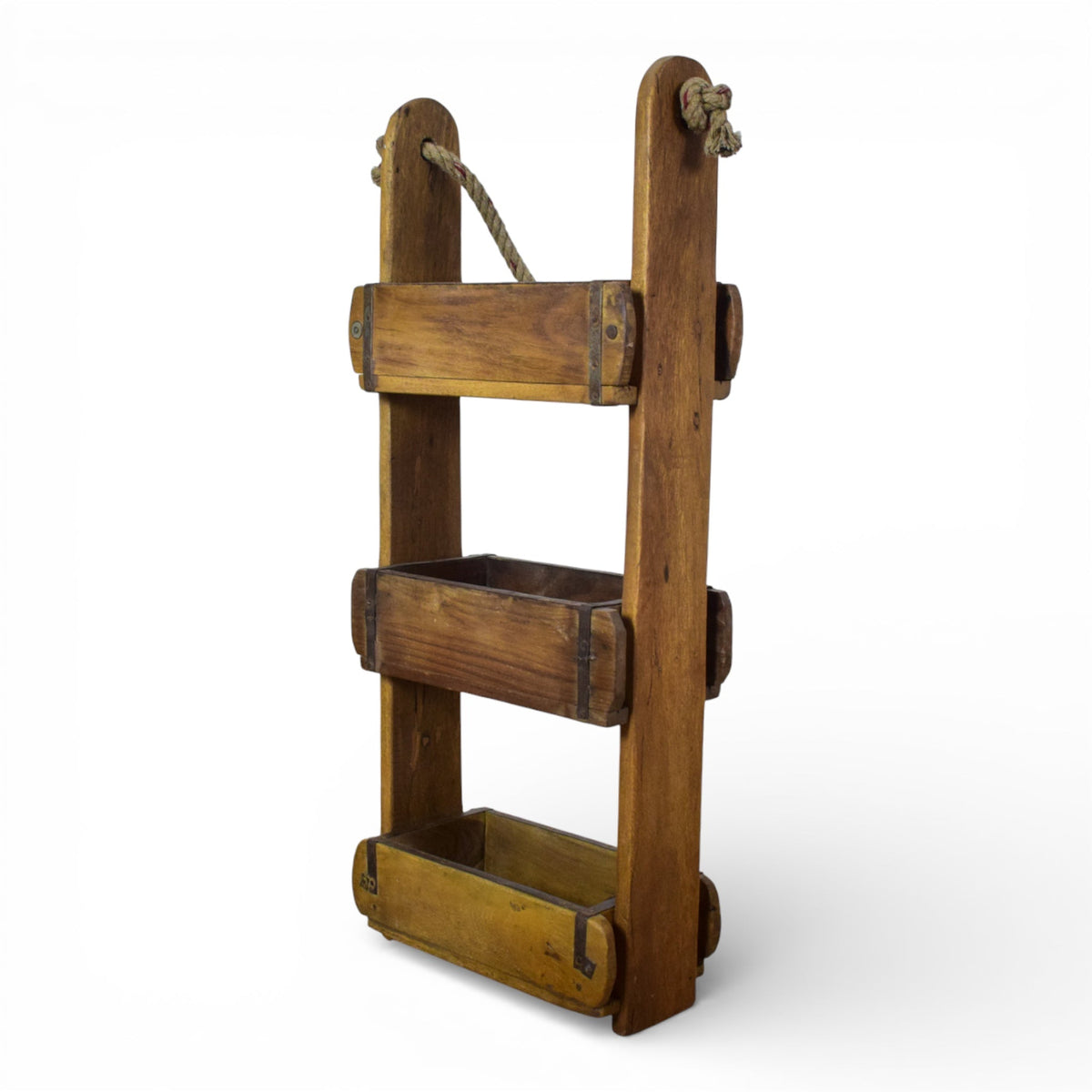 Vintage Wooden Hanging Three Section Brick Mould Shelves
