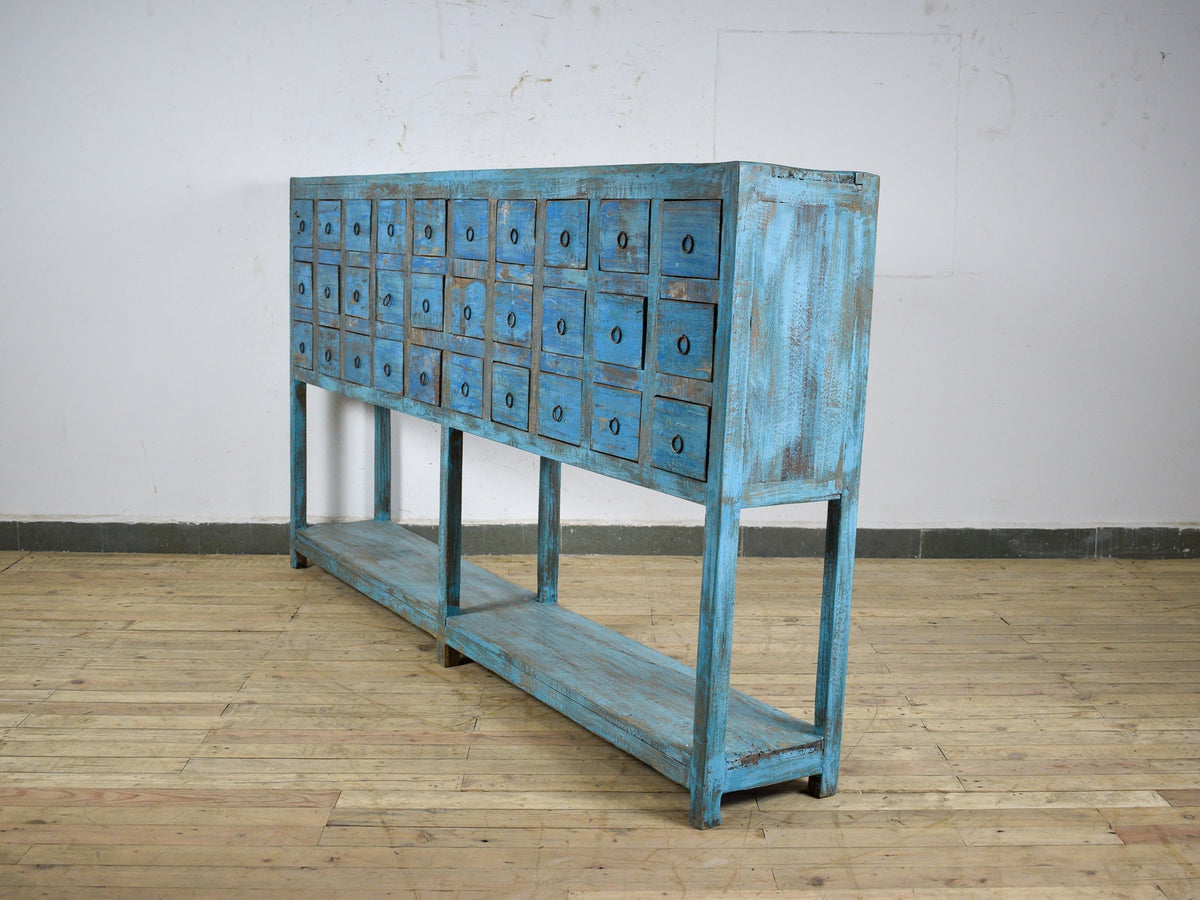 Large 7 ft Vintage Indian Apothecary Multi Drawers Sideboard