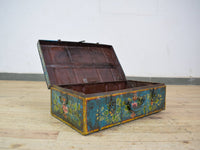 Vintage Indian Hand Painted Metal Travel Trunk Chest