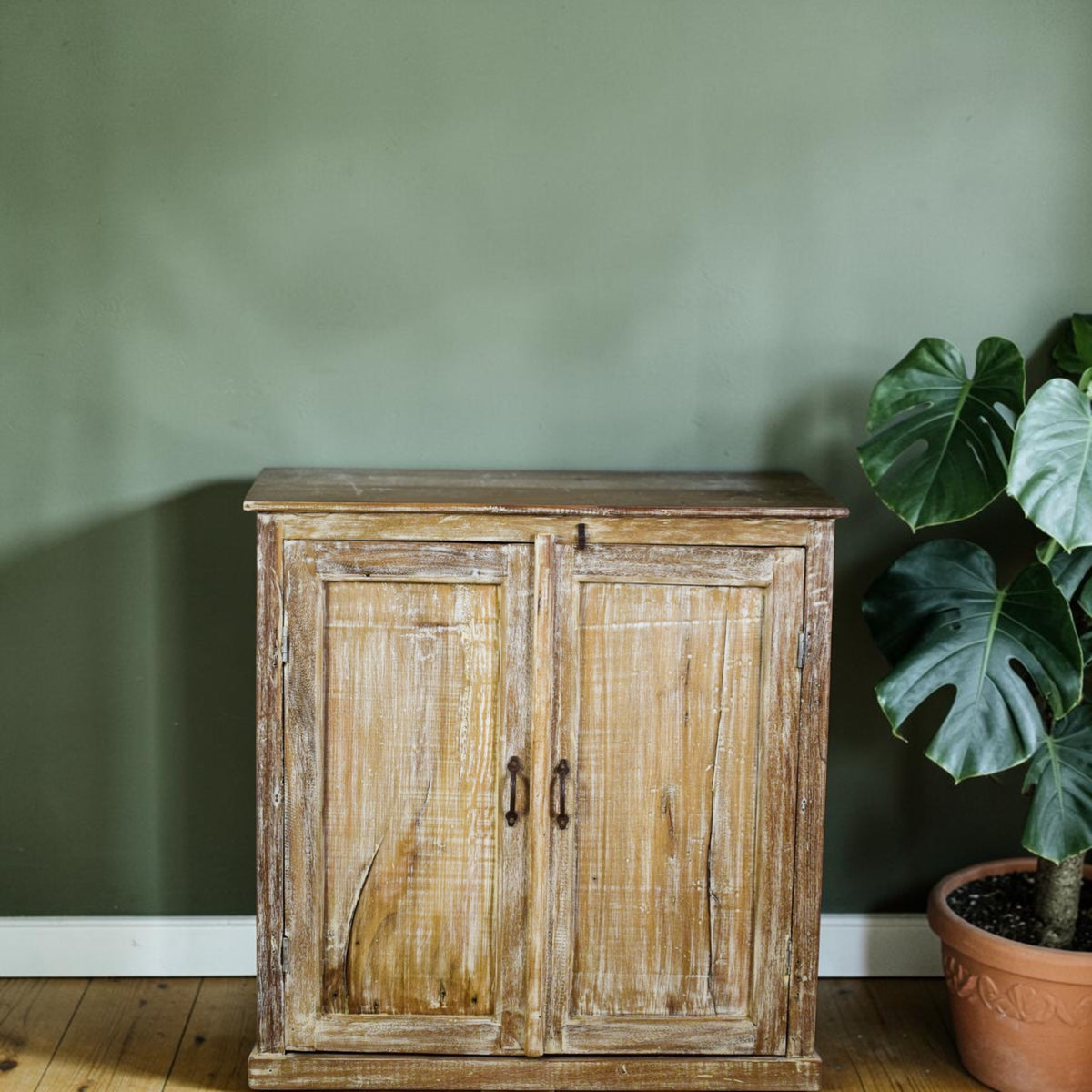 Vintage Worn Painted Rustic Cupboard Cabinet