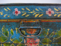Vintage Indian Hand Painted Metal Travel Trunk Chest