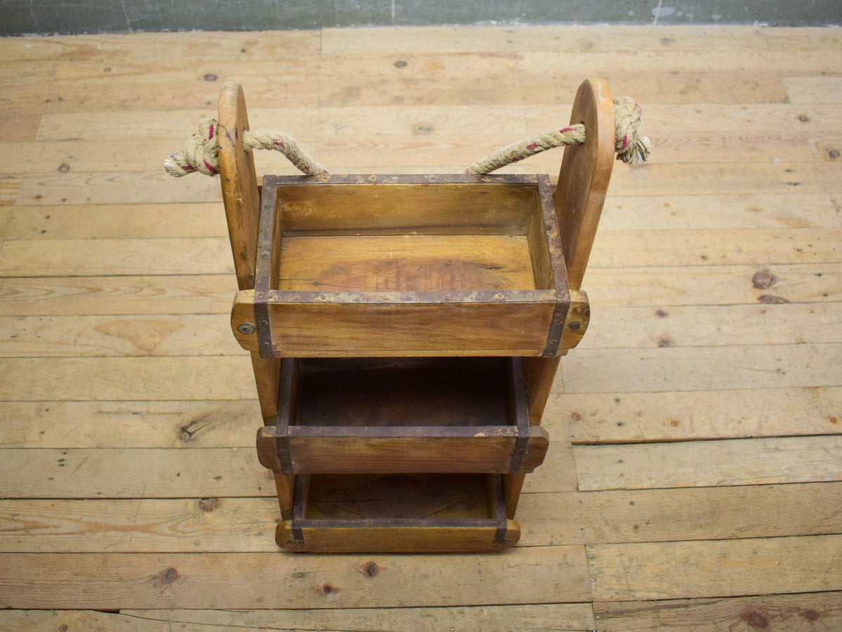Vintage Wooden Hanging Three Section Brick Mould Shelves