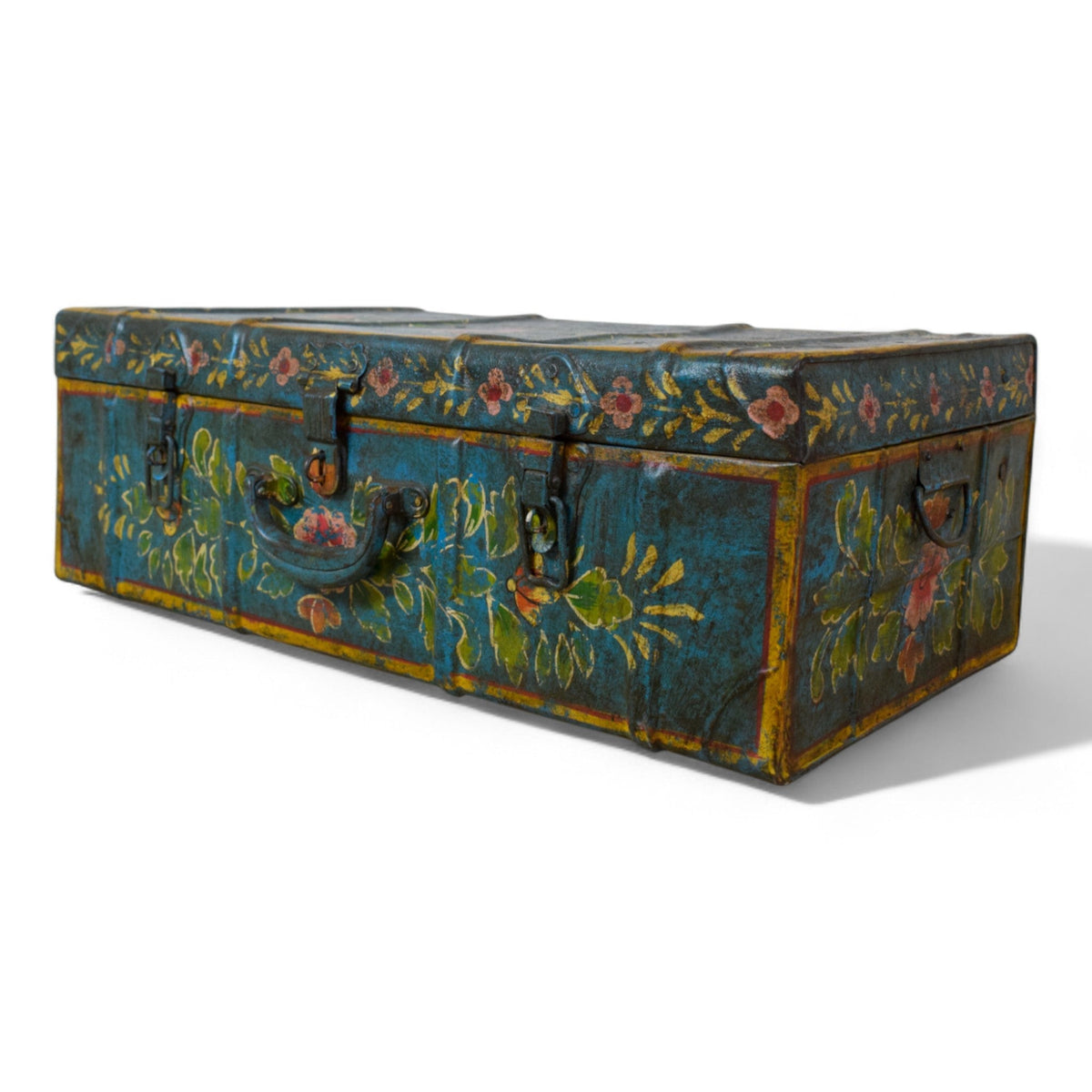 Vintage Indian Hand Painted Metal Travel Trunk Chest