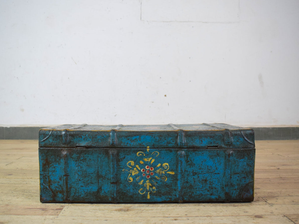 Vintage Indian Hand Painted Metal Travel Trunk Chest