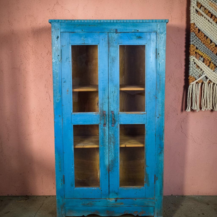 Vintage Worn Painted Rustic Cupboard Cabinet