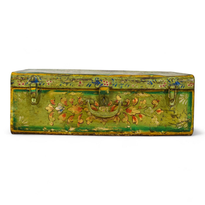 Vintage Indian Hand Painted Metal Travel Trunk Chest