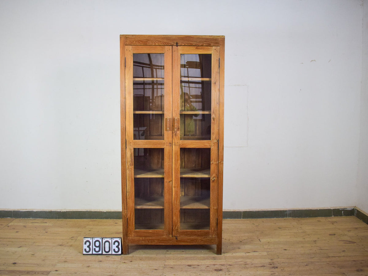 Vintage Rustic Wooden and Glass Cupboard Cabinet