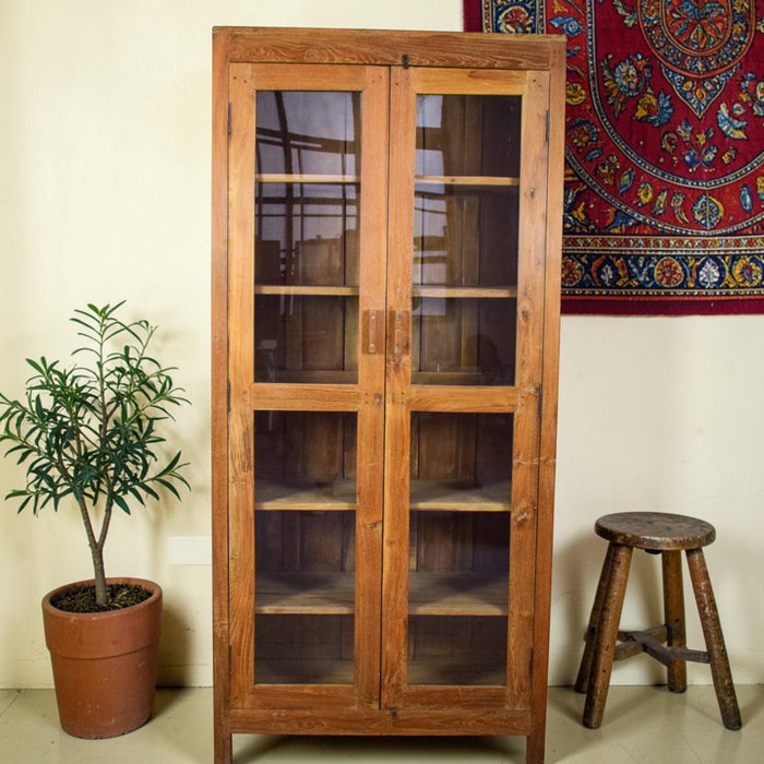 Vintage Rustic Wooden and Glass Cupboard Cabinet