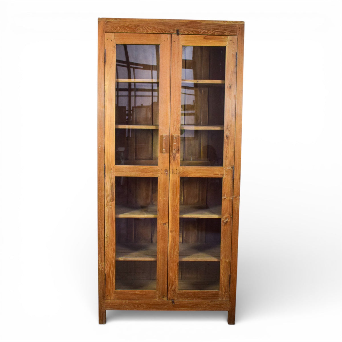 Vintage Rustic Wooden and Glass Cupboard Cabinet