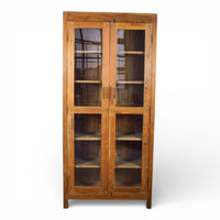 Vintage Rustic Wooden and Glass Cupboard Cabinet