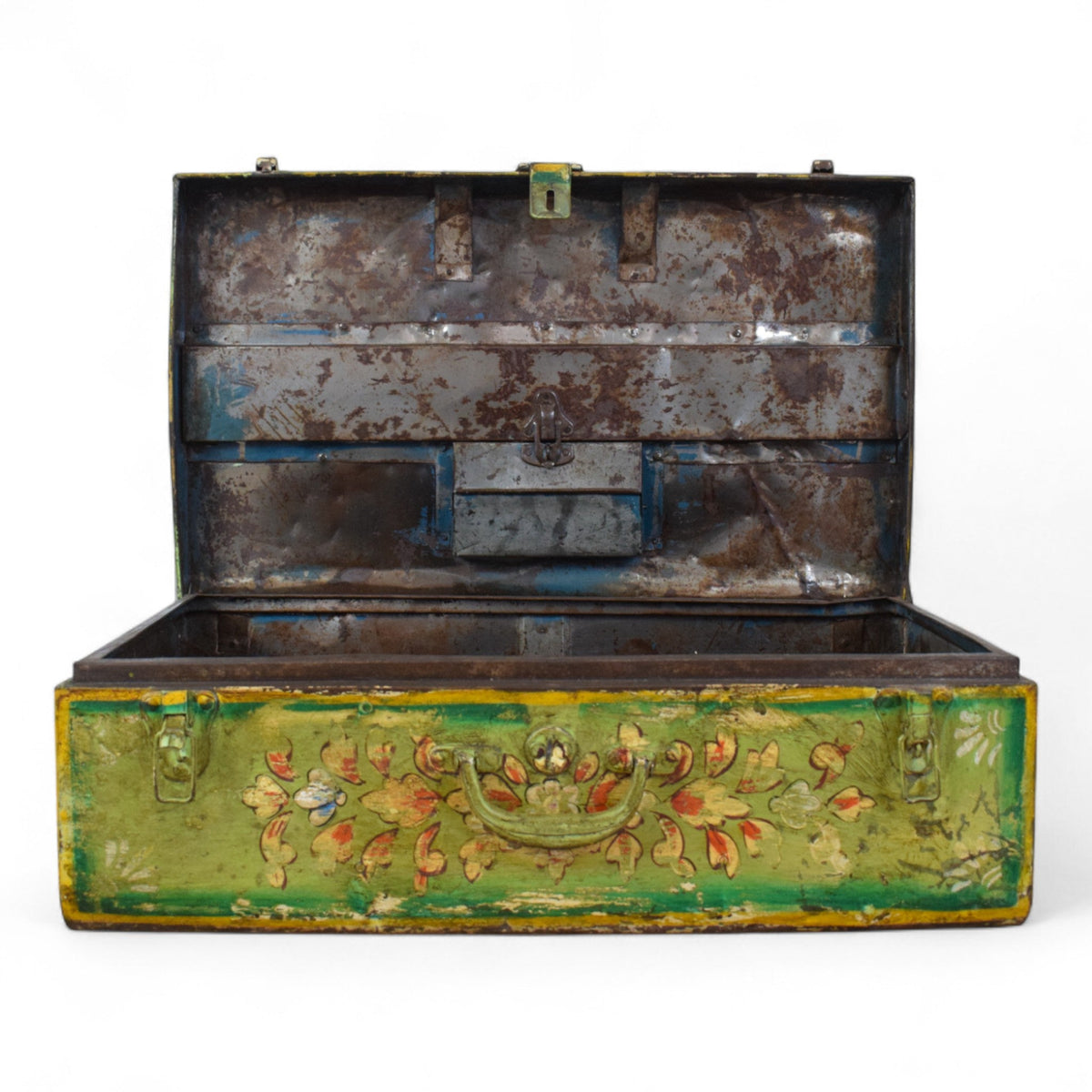 Vintage Indian Hand Painted Metal Travel Trunk Chest