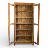 Vintage Rustic Wooden and Glass Cupboard Cabinet