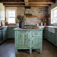 Vintage Painted Kitchen Island Cupboard Cabinet