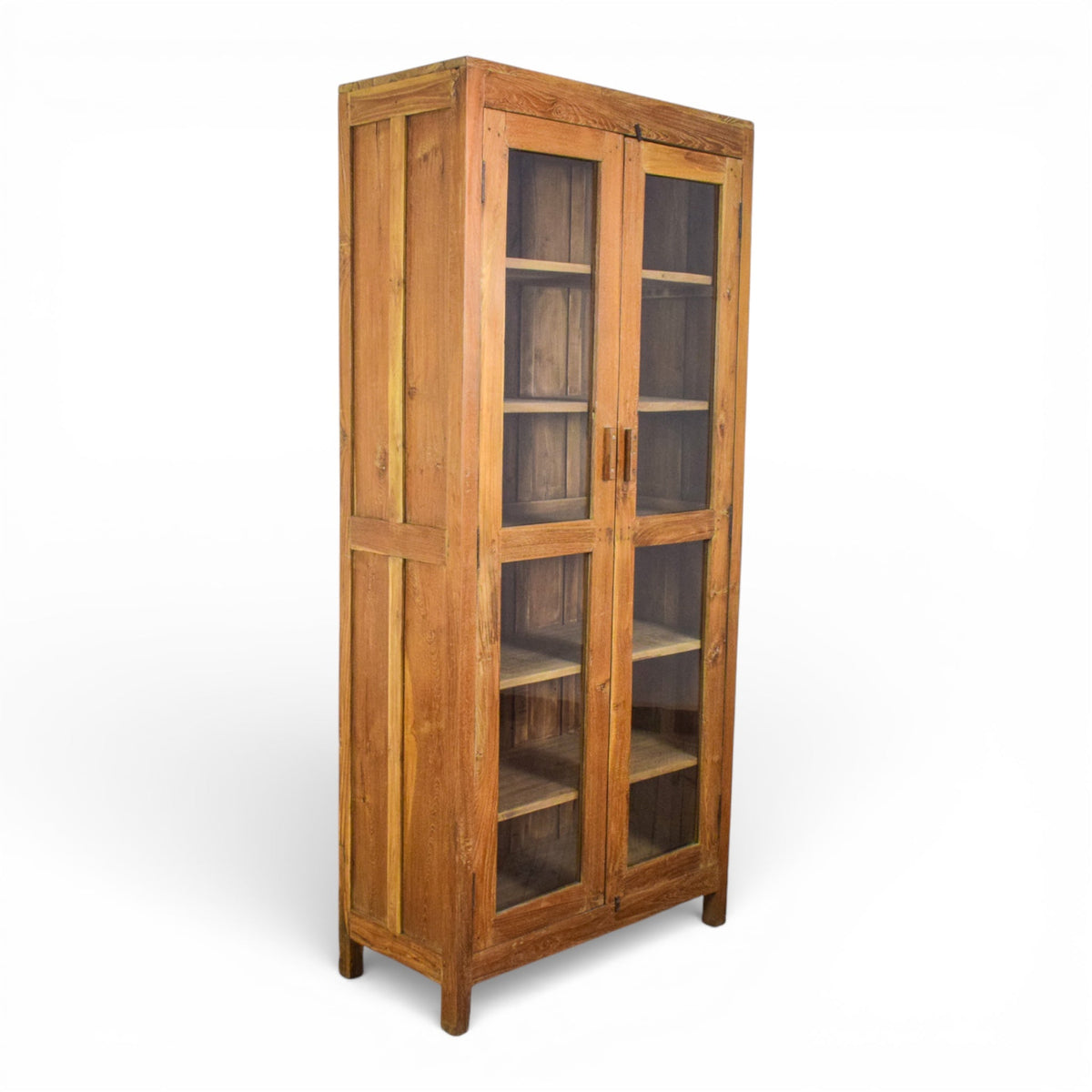Vintage Rustic Wooden and Glass Cupboard Cabinet
