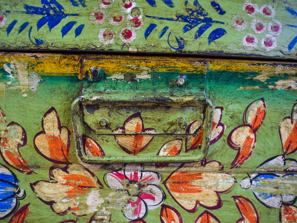 Vintage Indian Hand Painted Metal Travel Trunk Chest