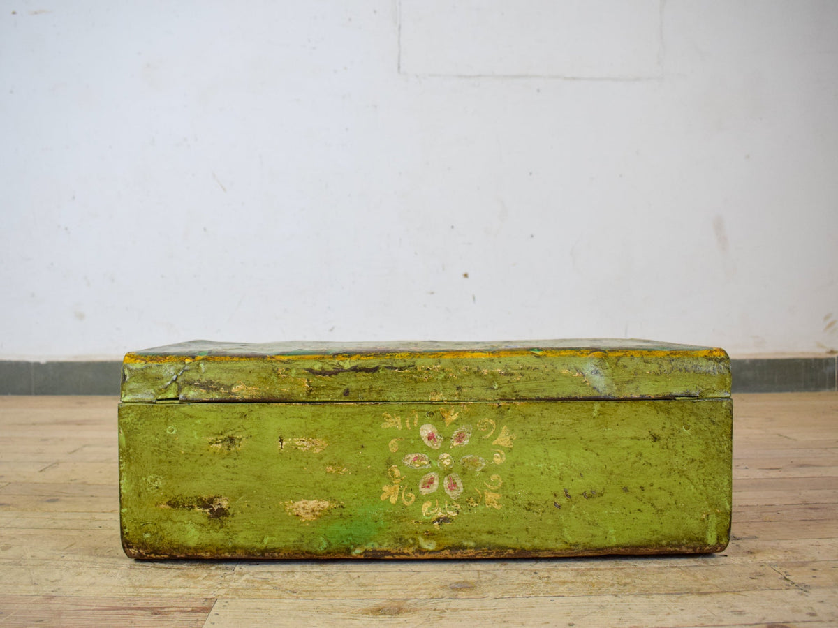 Vintage Indian Hand Painted Metal Travel Trunk Chest
